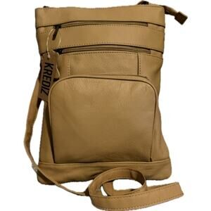 Krediz Genuine Leather Crossbody Bag with Multiple Pockets in Caramel Tan, NWT